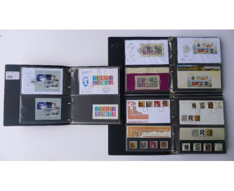 3 loose leaf Stanley Gibbons Malvern cover albums containing Royal Mail Mini Sheets in presentation packs or holders with mat