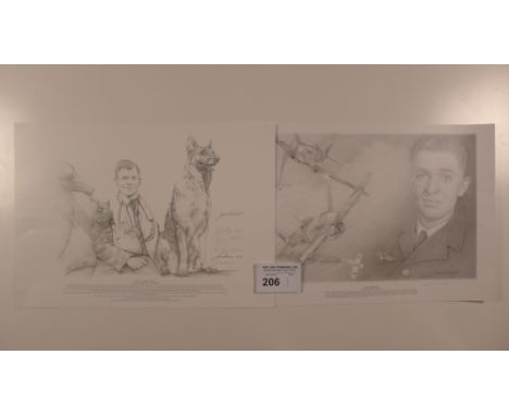 2 Roger Holgate Limited Edition black / white pencil prints comprising of “The Ace and his Mascot – George Grumpy Unwin and F