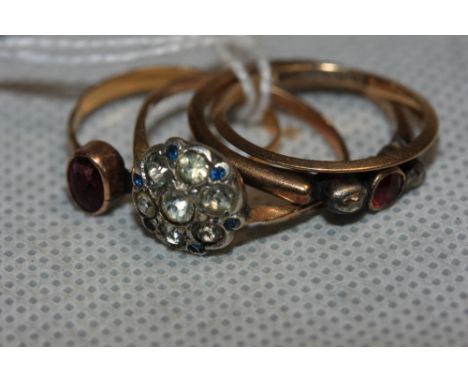 Two 9ct rings, one gem set, a 22ct amethyst ring and an 18ct gem set ring