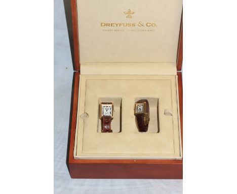 A Dreyfuss & Co Series 1974 gentleman's wristwatch No. 1007 and matching lady's wristwatch No. 866, 18ct gold cases, the engi