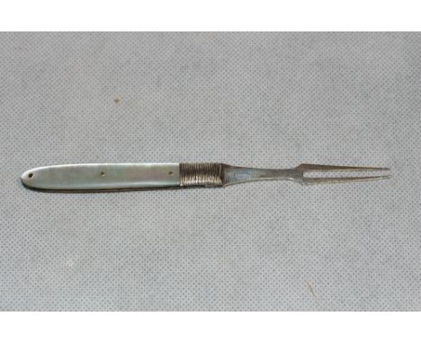 A Georgian silver and mother-of-pearl fruit fork