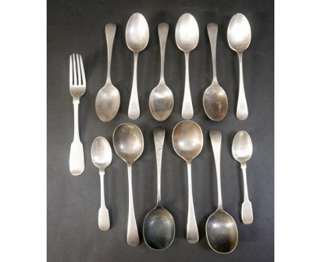 A collection of Victorian silver flatware, including a a pair of Victorian fiddle pattern teaspoons, with monogrammed with an