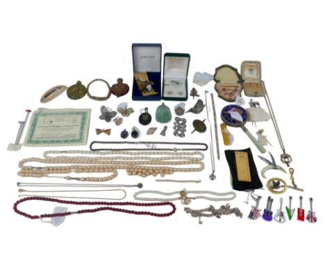 A collection of costume jewellery, including Victorian scent bottles, a Kenneth Lane Bee brooch, a South African 24ct overlay