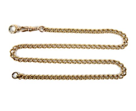 An 18ct yellow gold curb link chain, probably Victorian, with base metal jump ring to one end and clasp with spring ring to t