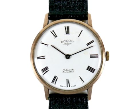 A Rotary 9ct gold cased gentleman's wristwatch, circa 1966, circular white dial with black Roman numerals, black hands, 17 je