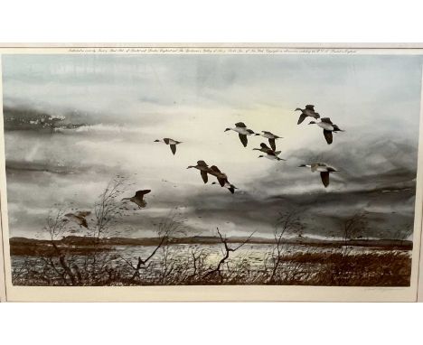 After David Hagerbaumer (American,1921-2014), Pintails in flight, lithograph, signed to margin, published 1963 by Frost and R