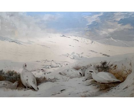 After Archibald Thorburn (British,1860-1935), Ptarmigans in winter, lithograph, numbered 179/500, blindstamped, published 198