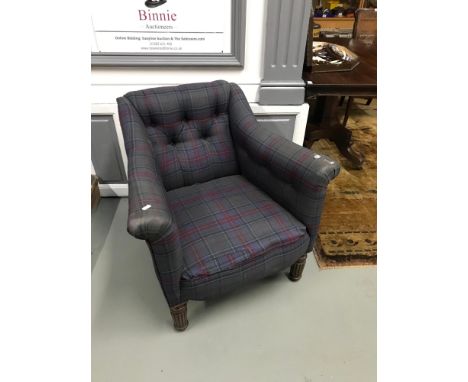 A Victorian button back bedroom chair, Upholstered with tartan material (Needs reupholstered) 