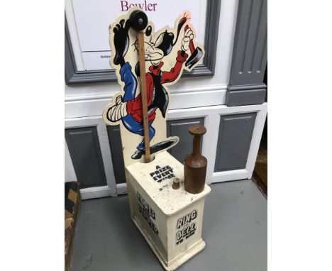 A Vintage Fair ground Goofy Ring the Bell game, Comes with wooden mallet, In a working condition Measures 112cm in height