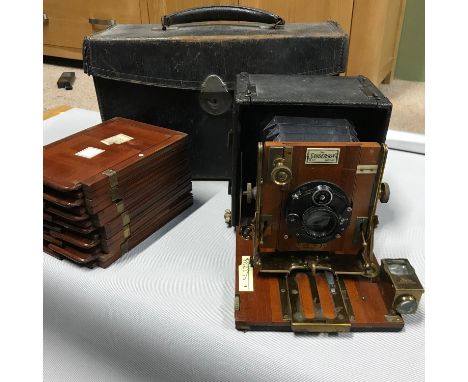 Antique Sanderson folding bellows camera, Fitted with a Voigtlander lens, Fitted with a Adams &amp; Co London optic lens, 6 S