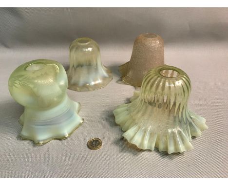 A Lot of 4 Art Nouveau style lamp shades, Three are done in an opalescent effect and the other is done in a crackled effect.*