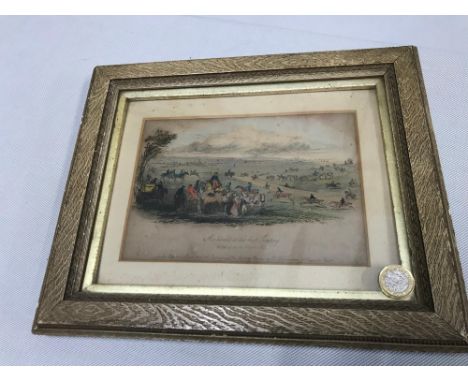 Victorian Coloured etching of 'Newmarket in the last century' Morning in the Warren Hill, Published March 1840, by R Ackerman