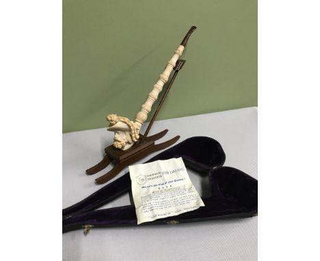 Large Hand made Akdolu Meerschaum smoking pipe with stand and fitted case, Comes with paper document 