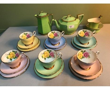 An 18 piece Harlequinn Hanleigh tea set, in a floral design, together with a Royal Winton tea/coffee service 