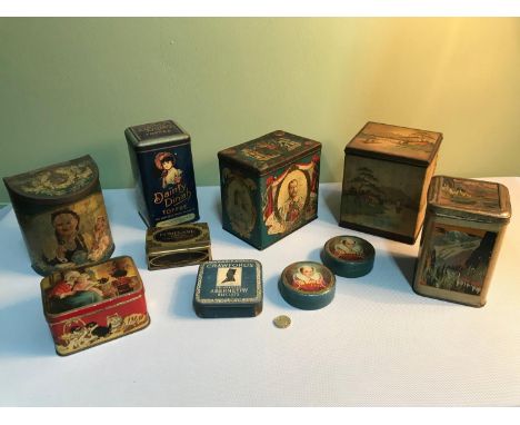 A Lot of Vintage advertising tins which includes Dainty Dinah Toffee, Mazawattee tea tin &amp; Two small Mc Vitie &amp; Price