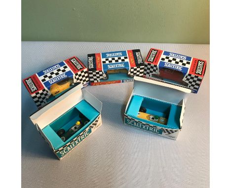 A Lot of 5 Vintage Tri-Ang &amp; Scalextric car models with boxes, Formula Junior Porsche C73, Formula Junior BRM C72, Tri-An