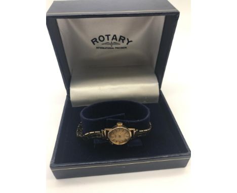A 9ct gold cased and strap Rotary ladies watch (Workings In need of attention) 