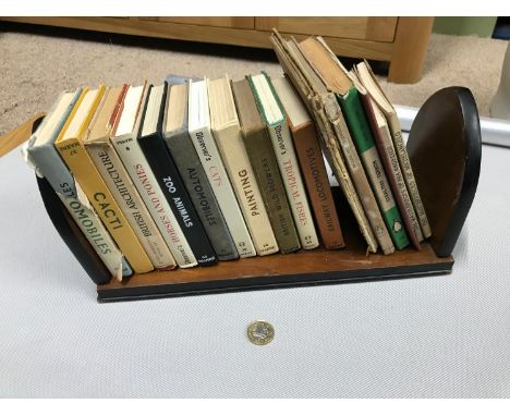 Antique Mahogany sliding book shelf together with a quantity of Observer's books and various old collectors books. 