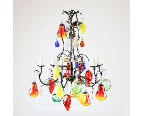 MURANO GLASS FRUIT CHANDELIER. 6 branch light, 80cm drop not including chain and fixings approx.