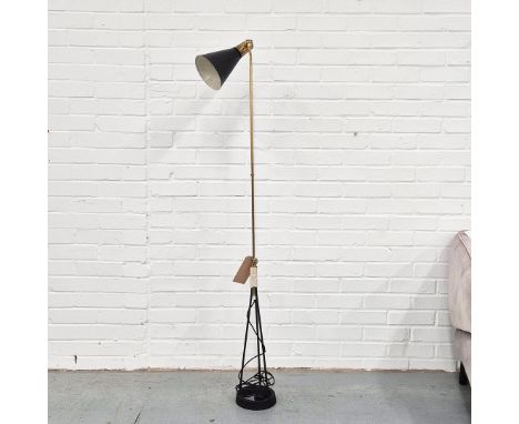 1950s ITALIAN FLOOR LAMP. Brass and black metal, adjustable height Approx. 155cm H.