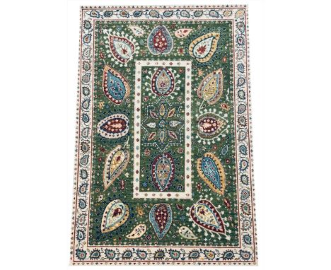 FINE CONTEMPORARY SUZANI DESIGN CARPET. 302cm x 205cm.