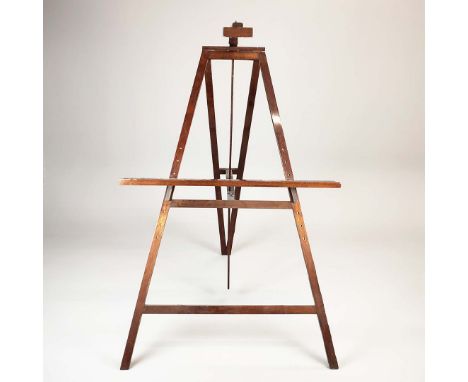 MID 20TH CENTURY ARTIST'S EASEL. Mahogany and fully adjustable, 123cm W x 184cm min H x 253cm max H.