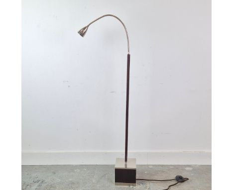 BEST &amp; LLOYD FLEXARM FLOOR LAMP, POLISHED METAL AND BROWN LEATHER. 152cm H at tallest approx.