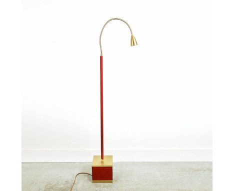 BEST &amp; LLOYD FLEXARM FLOOR LAMP, GILT METAL AND RED LEATHER. 152cm H at tallest approx.