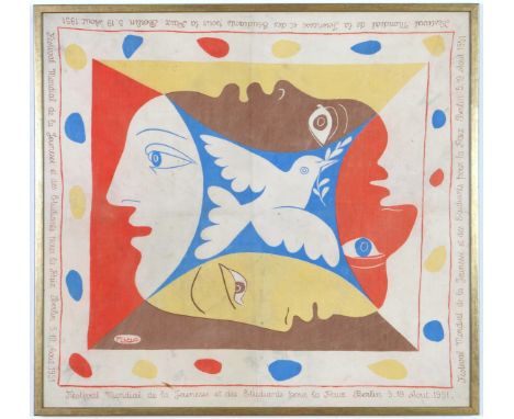 PABLO PICASSO. RARE YOUTH FESTIVAL. (d) Scarf on cotton 1951, 89cm x 83cm.