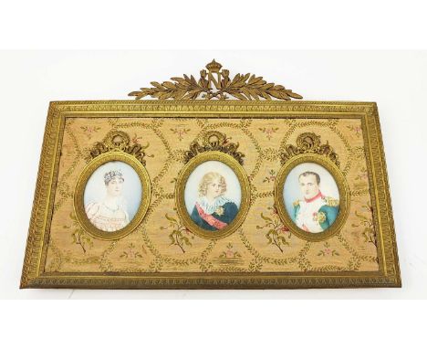 NAPOLEON PORTRAIT MINIATURE. together with a portrait of Josephine and Napoleon II, framed together in an early 19th century 