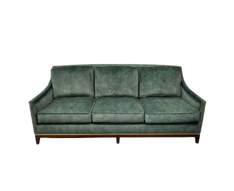BESPOKE SOFA LONDON SOFA, GREEN VELVET UPHOLSTERED. 220cm x 95cm x 90cm.