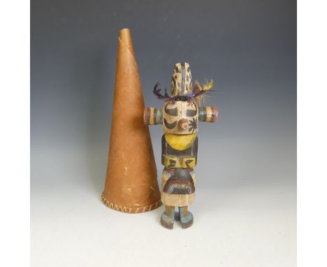 Tribal Artefacts; a 20thC North American Native Indian Hopi tribe Katchina doll,&nbsp;H 34cm, together with a Kathina Elk/moo