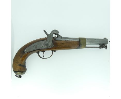 A Rare Russian 22-Bore Percussion Naval Belt Pistol dated 1858 and 472, with sighted barrel retained by a brass barrel band a