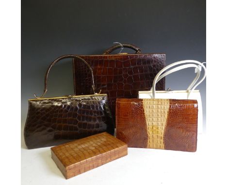 An 'Asprey. London' crocodile skin effect Jewellery box, with fitted interior, W 20.5 cm x H 3.5 cm x D 13 cm, together with 