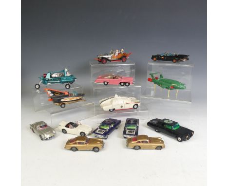TV and Film interest: thirteen diecast model toys, Dinky and Corgi, including Chitty Chitty Bang Bang, Batmobile and Batboat,