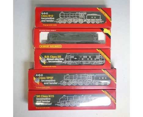 Hornby Railways: Five “00” gauge Locomotives, R.061 4-6-0 Class 5P5F Locomotive and Tender, R.072 B.R. Class 25 Diesel-Electr