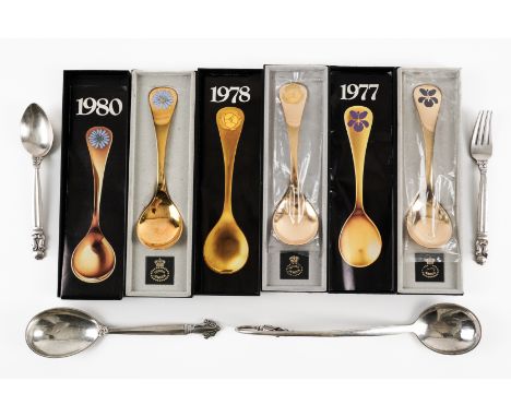 SIX ITEMS OF GEORG JENSEN SILVER FLATWARE AND ANOTHER SPOON (7)Comprising; an Acorn pattern spoon and fork, detailed Georg Je