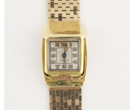 TEXA: AN 18CT GOLD CASED MANUAL WIND HIDDEN WRISTWATCHCirca 1960s, the watch enclosed within a case with a hinged cover, deta