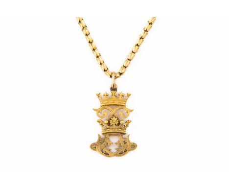 A GOLD "CORONET" PENDANT NECKLACEThe pendant designed as two coronets and stamped with a maker's mark to the reverse "EM", on