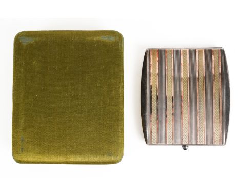 A PARCEL GILT EUROPEAN CIGARETTE CASE (2)Of curved rectangular form, with three colour engine turned and banded decoration, g