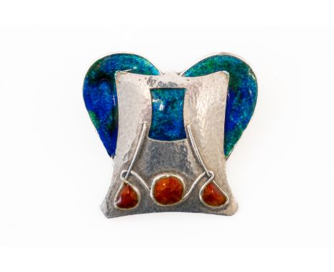 ARCHIBALD KNOX; A HASELER AND CO ENAMEL BROOCHWith blue green and orange enamel, in silver with makers mark for Haseler and C