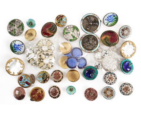 A COLLECTION OF COSTUME BUTTONS (QTY)Comprising; a set of six gilt metal light and dark blue enamelled buttons, three gilt me