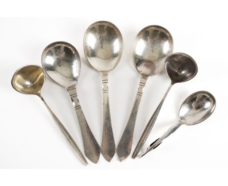 SIX ITEMS OF GEORG JENSEN SILVER FLATWARE (6)Comprising; a pair of ladles, detailed Georg Jensen Sterling Denmark, a pair of 