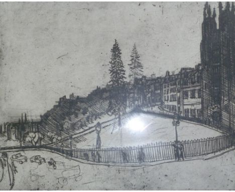 MICHAEL McVEIGH (1957)  DRY POINT ETCHING  Edinburgh street scene  signed and numbered 8/9 7 1/2" x 9" (19cm x 23cm) 