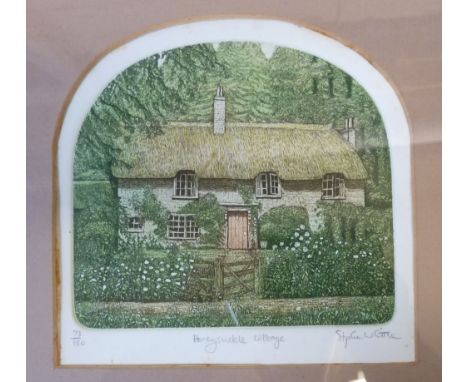 STEPHEN WHITTLE ARTIST SIGNED ORIGINAL COLOURED ETCHING  'Honeysuckle Cottage' signed, titled and number 73/150 in pencil arc