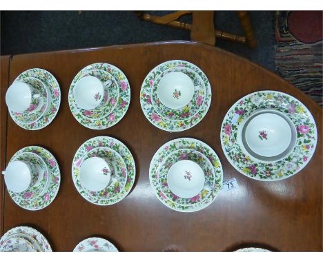 CROWN STAFFORDSHIRE FLORAL PATTERN TWENTY ONE PIECE TEASET comprising six cups, saucers and plates, two sugar bowls and addit