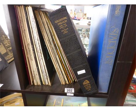 QUANTITY OF POPULAR VINYL LPs mainly jazz, plus the Colloquial French to English His Master's Voice gramophone set (one shelf