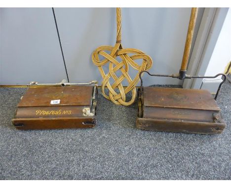 TWO VINTAGE EWBANK CARPET SWEEPERS Progress no. 3 and Ewbank Success; plus a cane carpet beater (3)