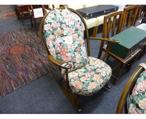 ERCOL SPINDLEBACK ROCKING CHAIR with floral upholstery