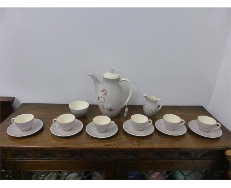 ROYAL DOULTON FIFTEEN PIECE FROST PINE DESIGN COFFEE SET comprising six cups and saucers, cream jug, sugar and coffee pot